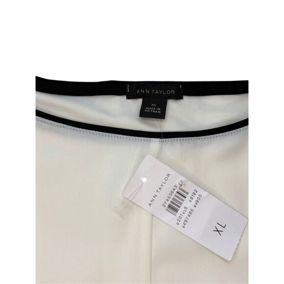NWT Ann Taylor cream colored tie front blouse with black trim - XL - Picture 3 of 7